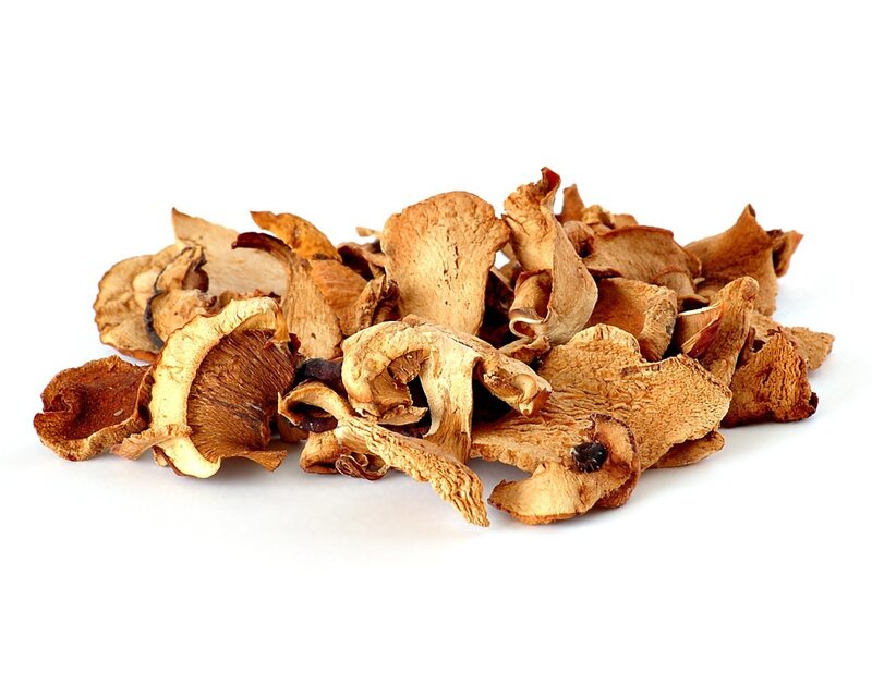 dried mushrooms on white