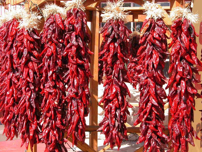 dried red chili peppers hanging
