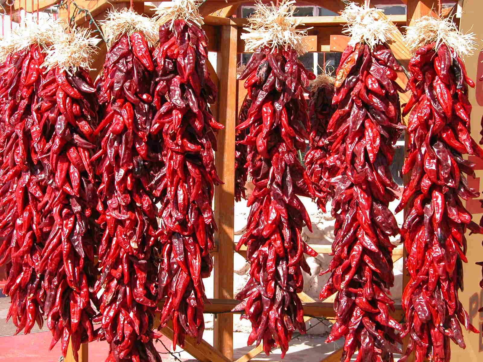 dried red chili peppers hanging
