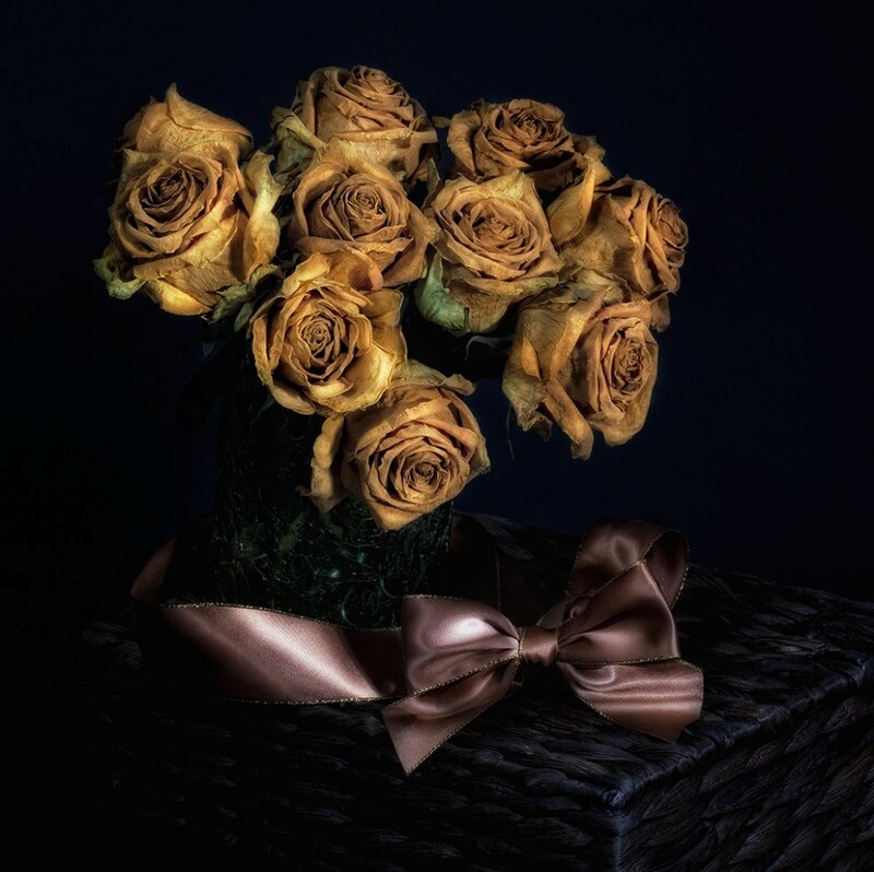 Dried Roses in Basket