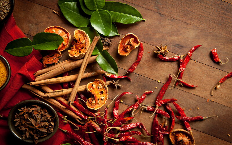 Dried Spices on Wood