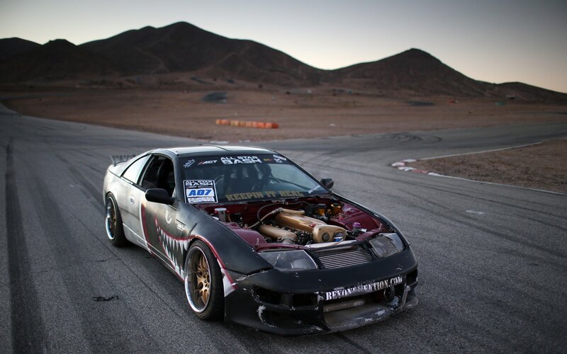 Drift Car on Track — Black, Dramatic