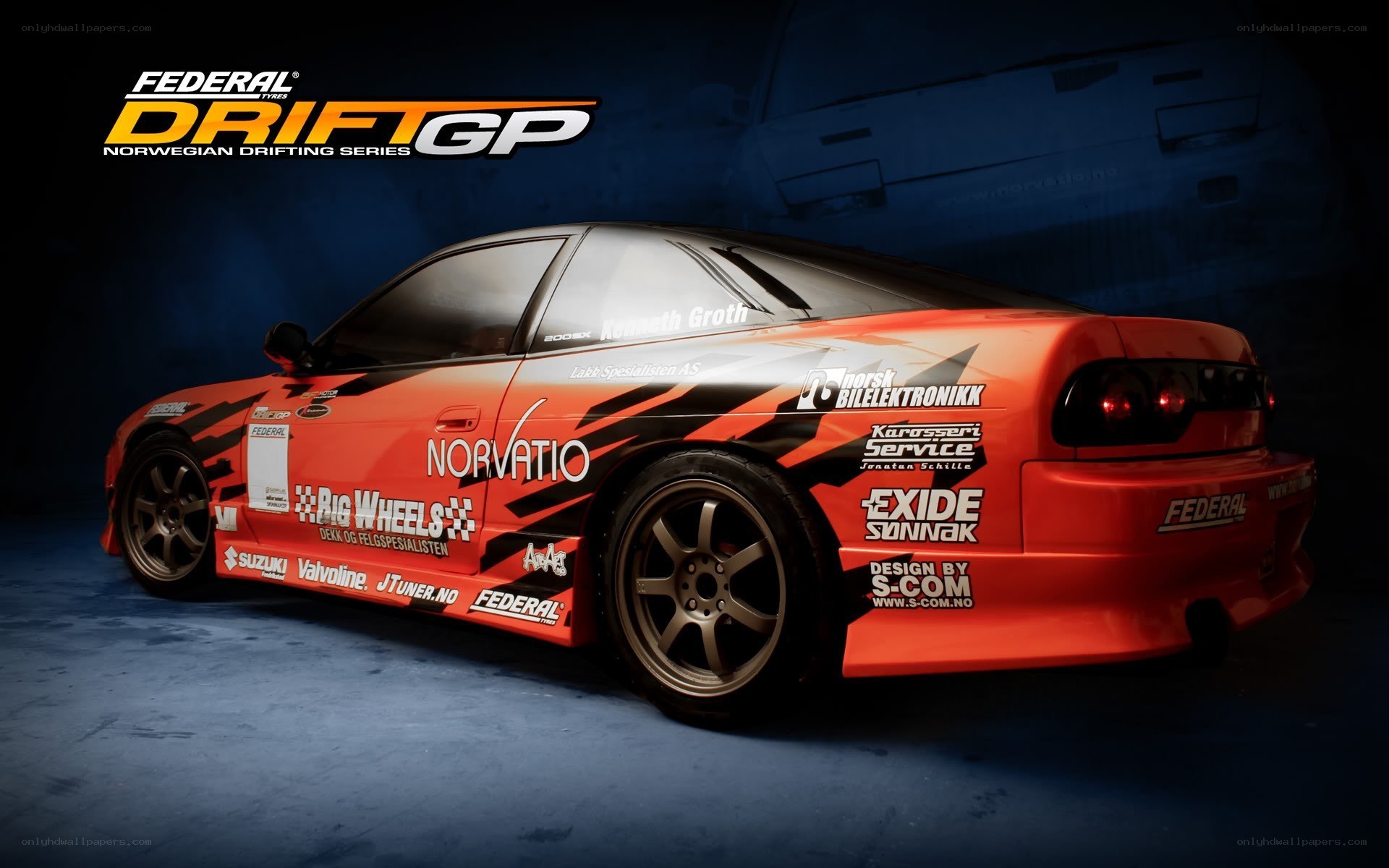Drift car with sponsor decals