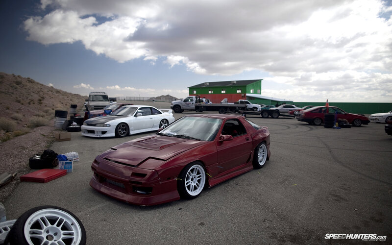 Drift cars at a desert track