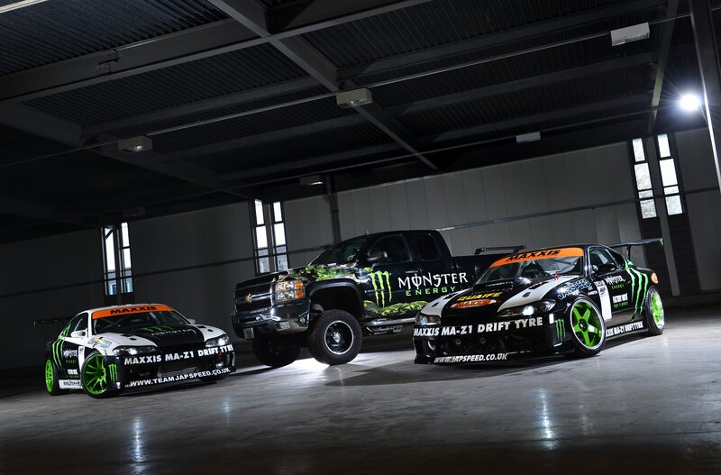 Drift cars in a garage