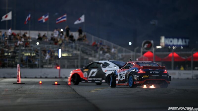 Drift cars racing at night