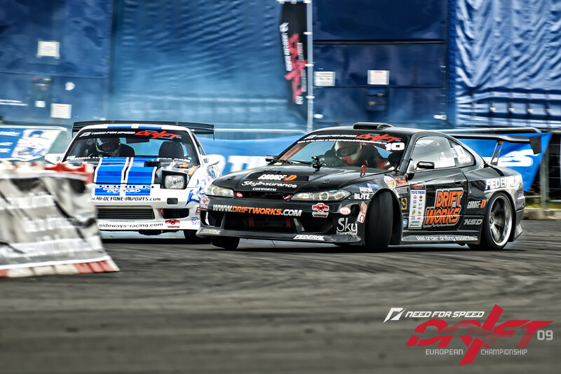 Drift cars racing on track