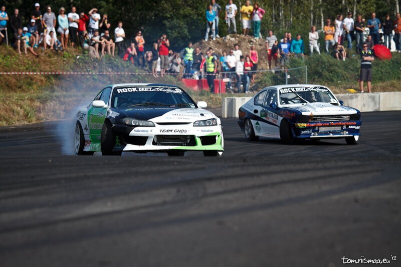 Drift cars racing on track