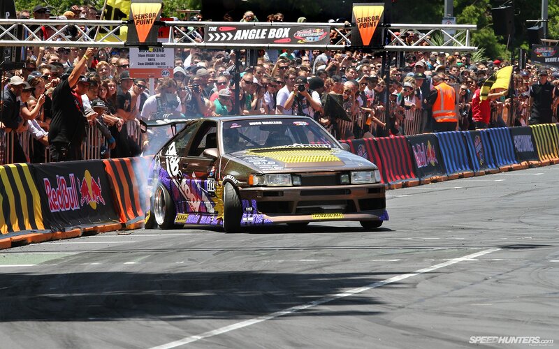 Drifting car at a motorsport event