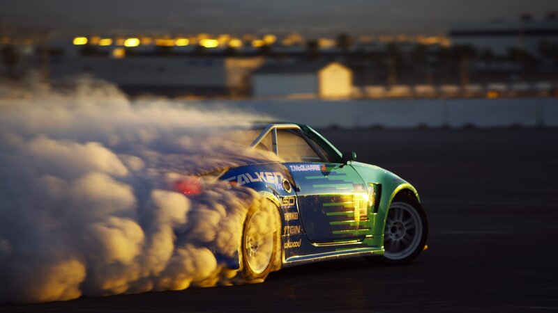 Drifting car at dusk