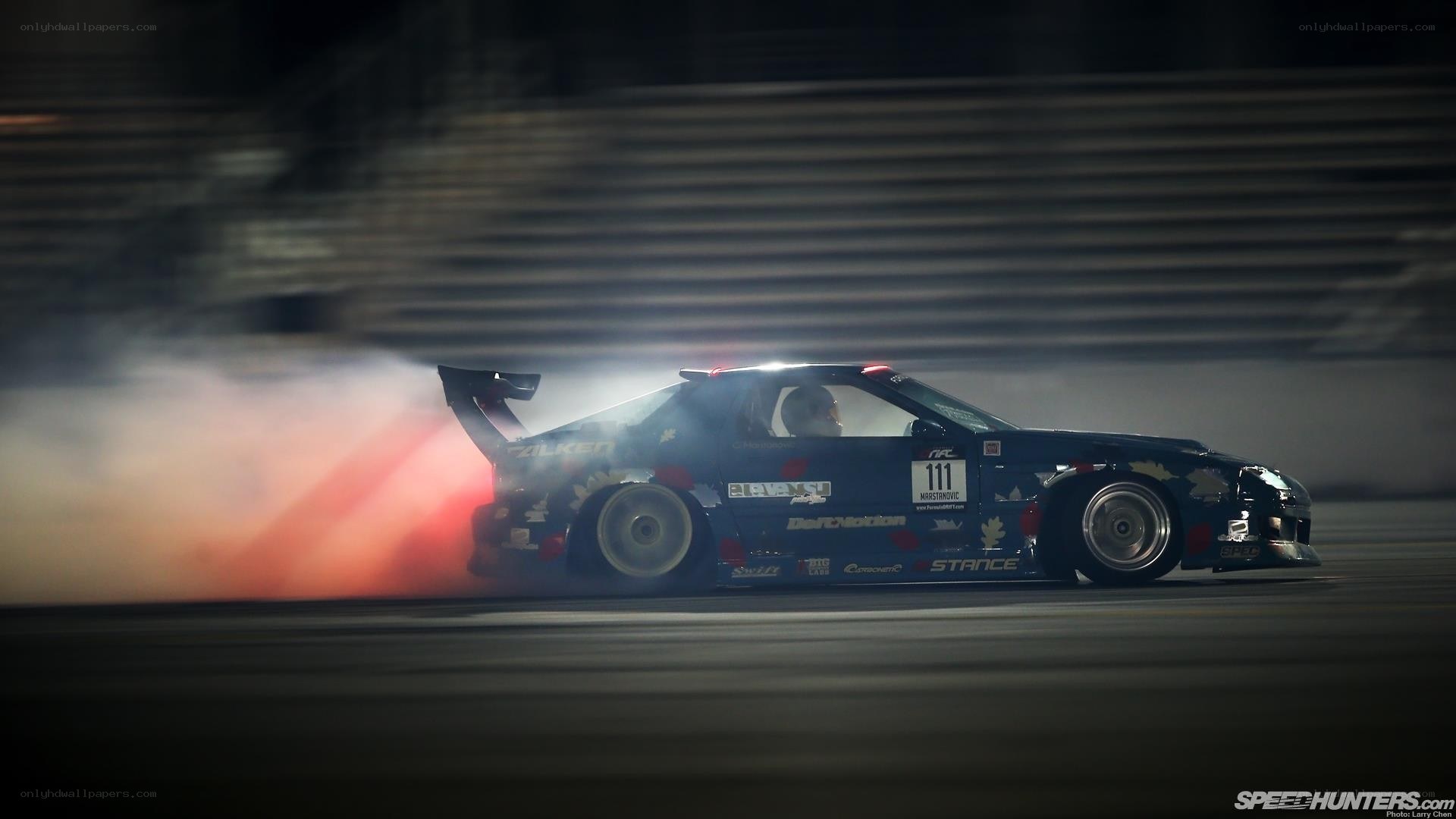 Drifting car at night