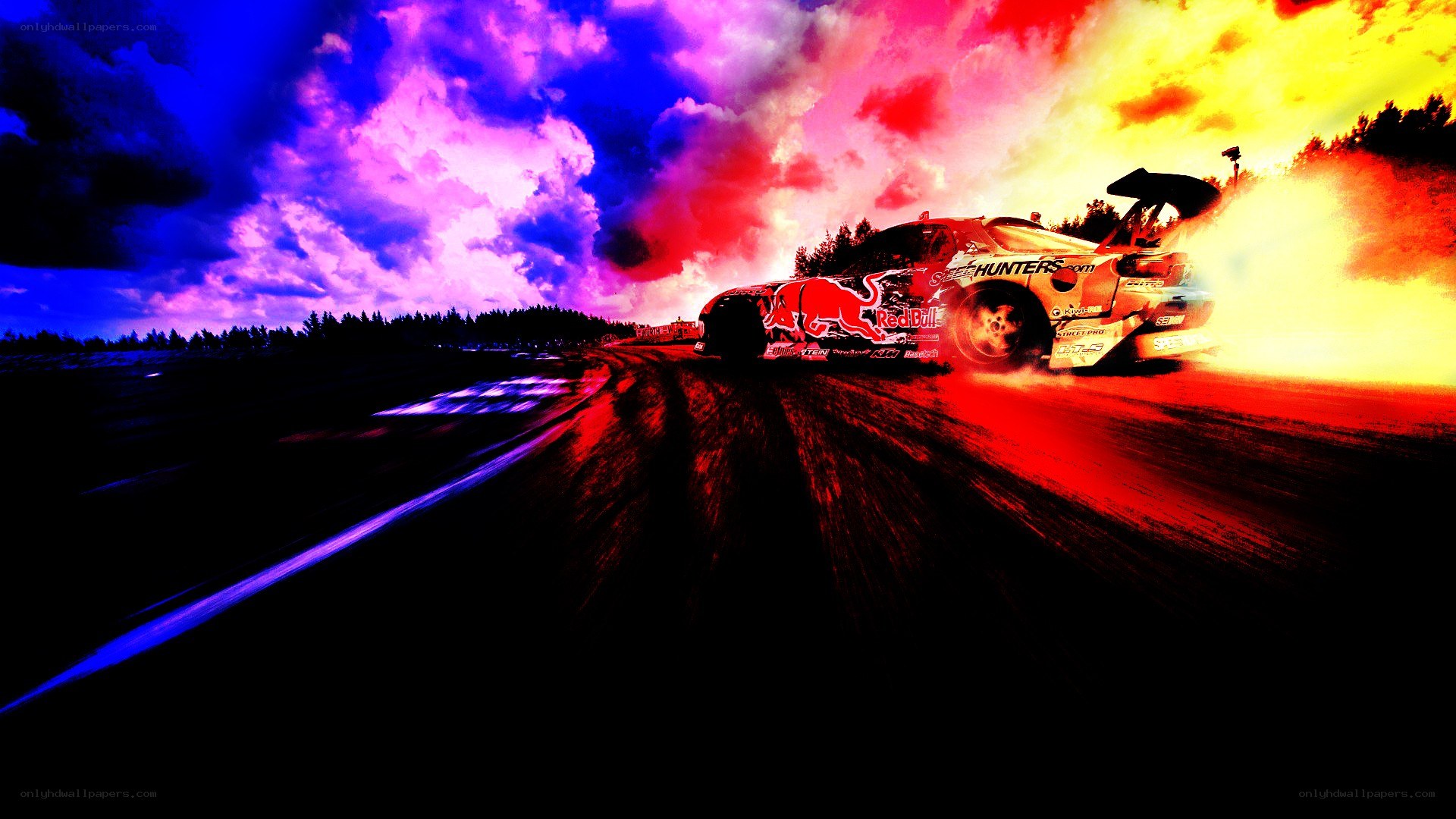 Drifting car at sunset
