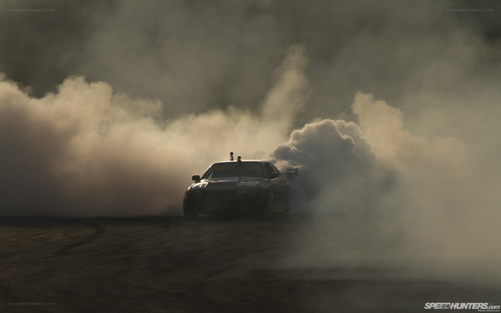 Drifting car in smoke