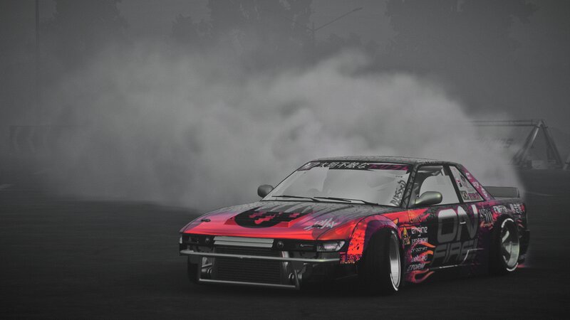Drifting Car in Smoke — Red
