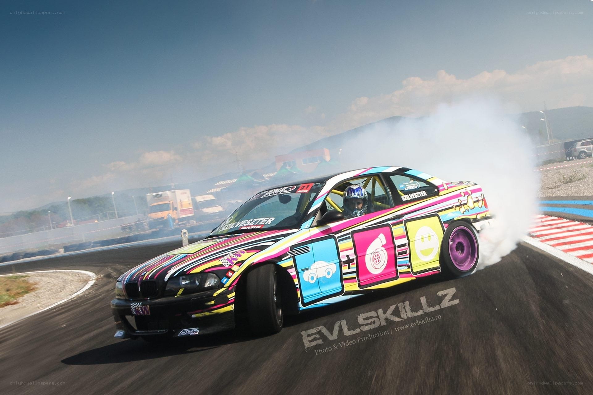 Drifting car on a racetrack