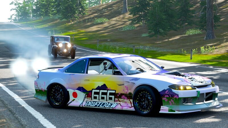 Drifting Car on Road — White, Dynamic
