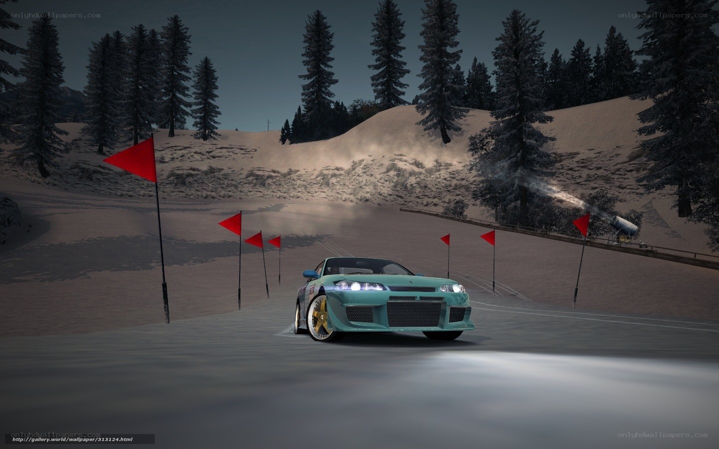 Drifting car on snowy track
