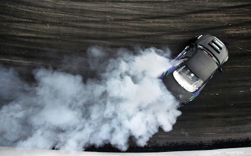 Drifting Car on Track — Black, Dramatic, Photograph, Smoke