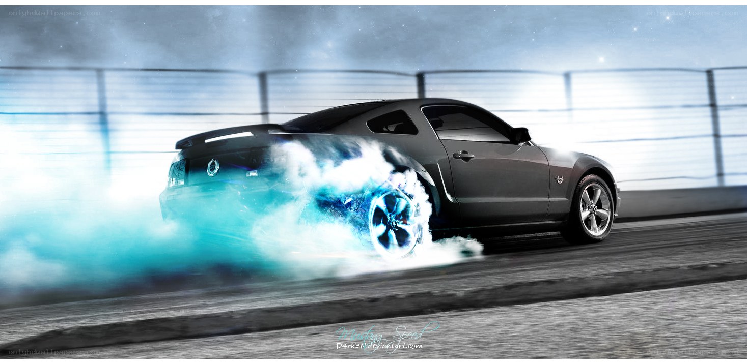 drifting car with blue smoke
