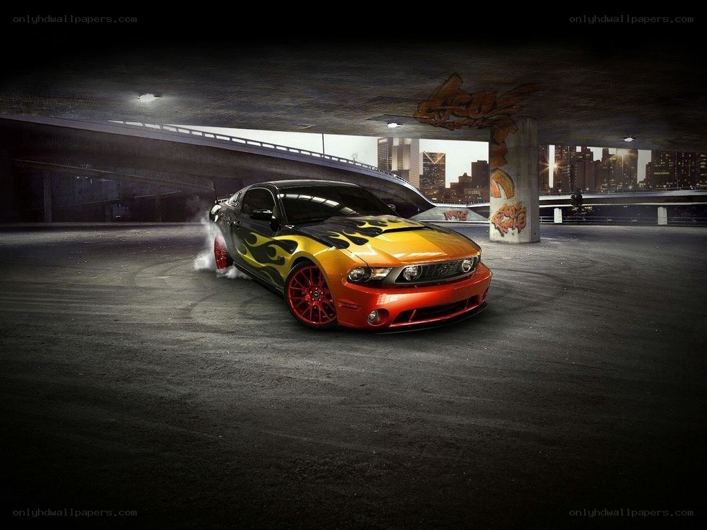 drifting car with flame design