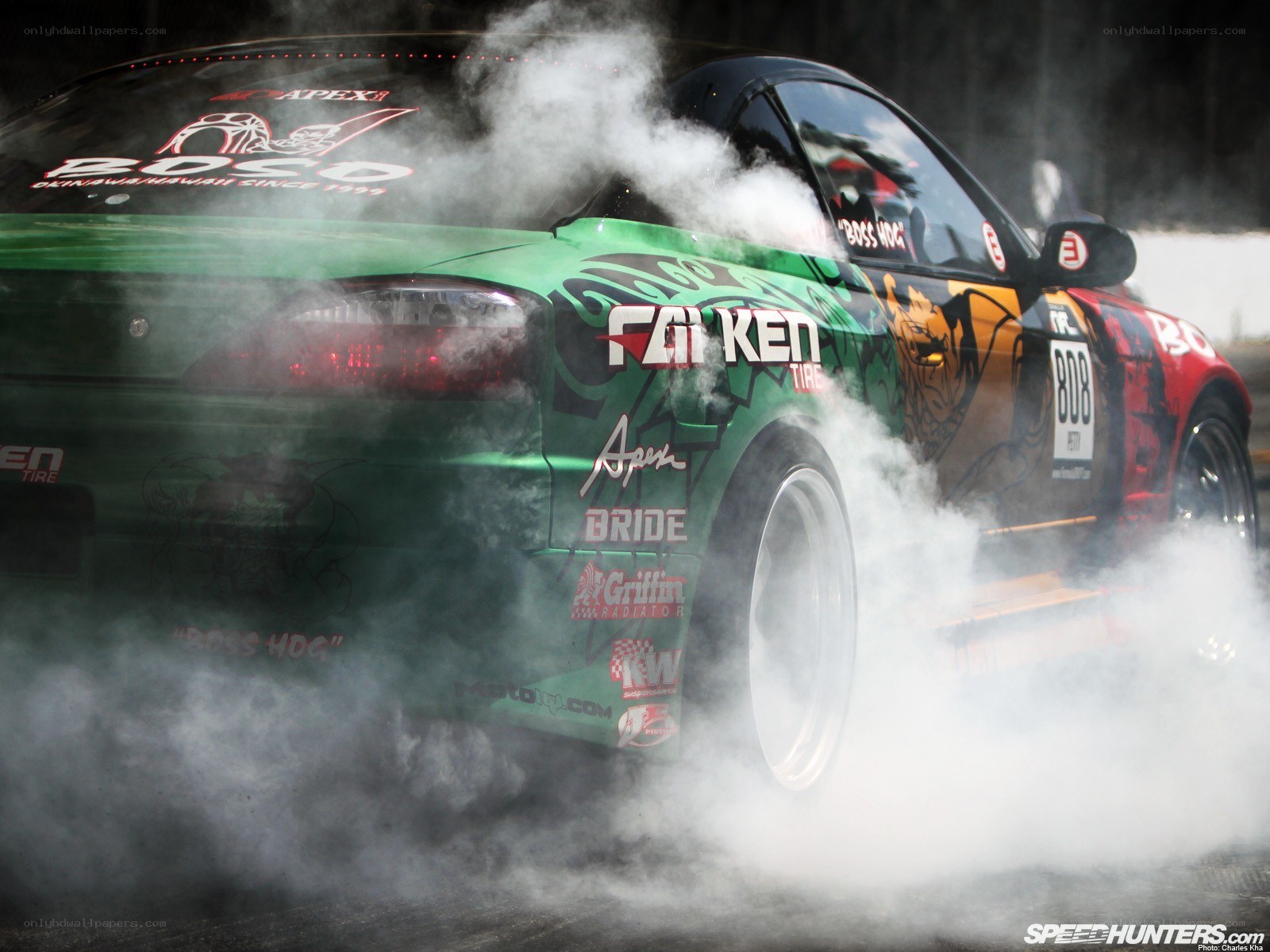 drifting car with smoke