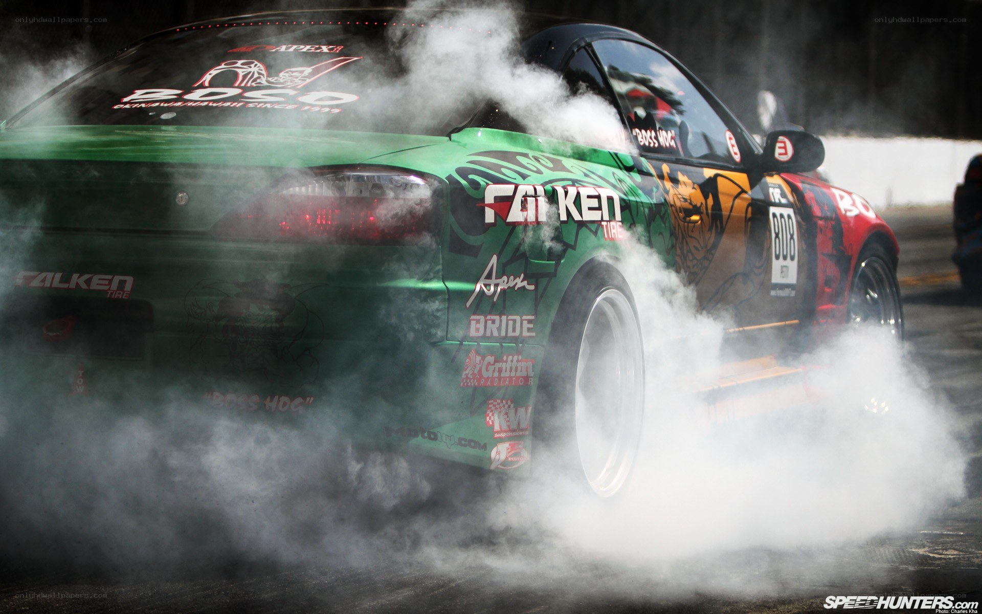 drifting car with smoke