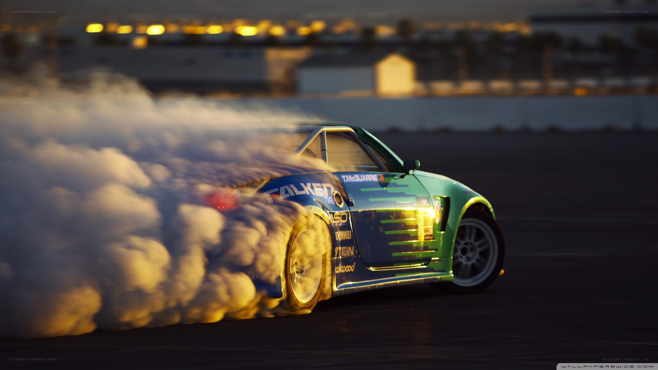 drifting car with smoke
