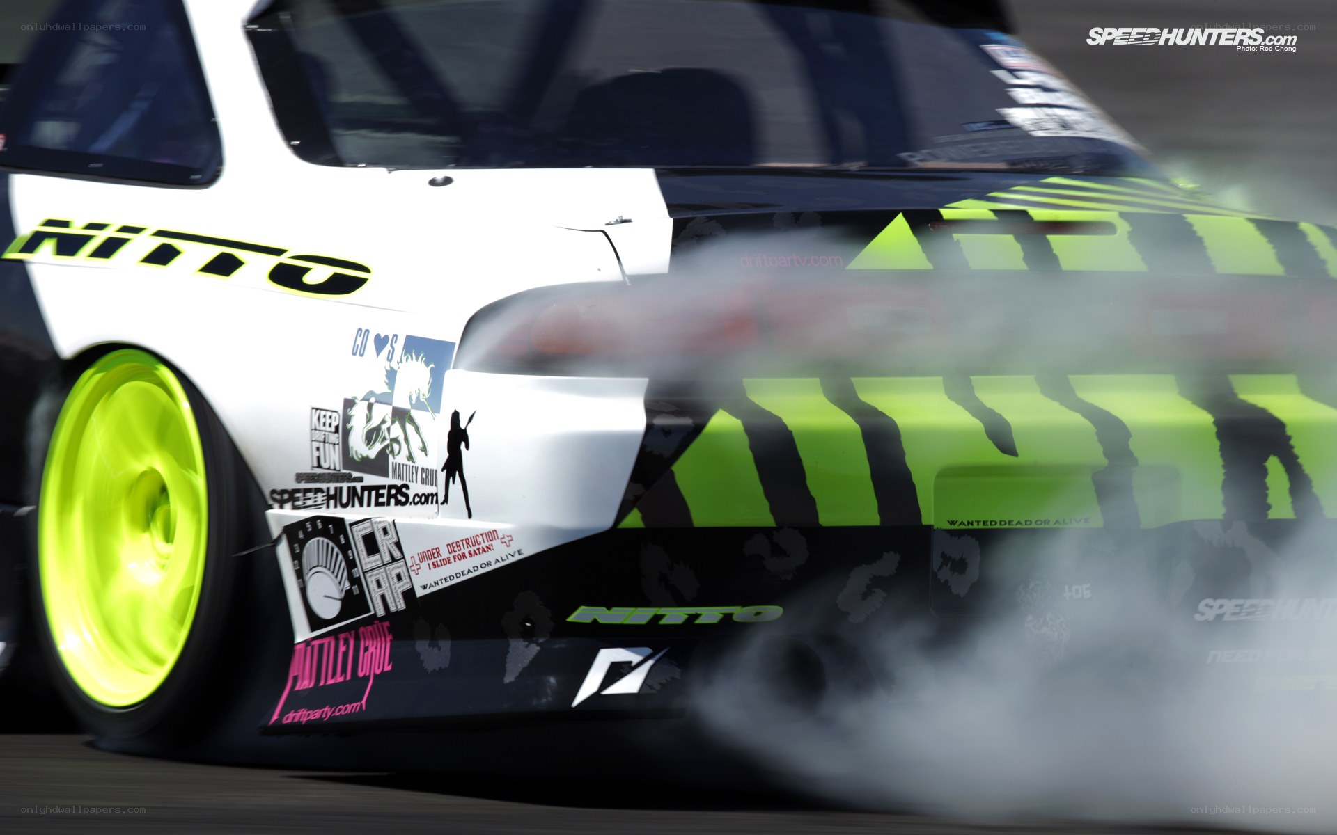 drifting car with smoke