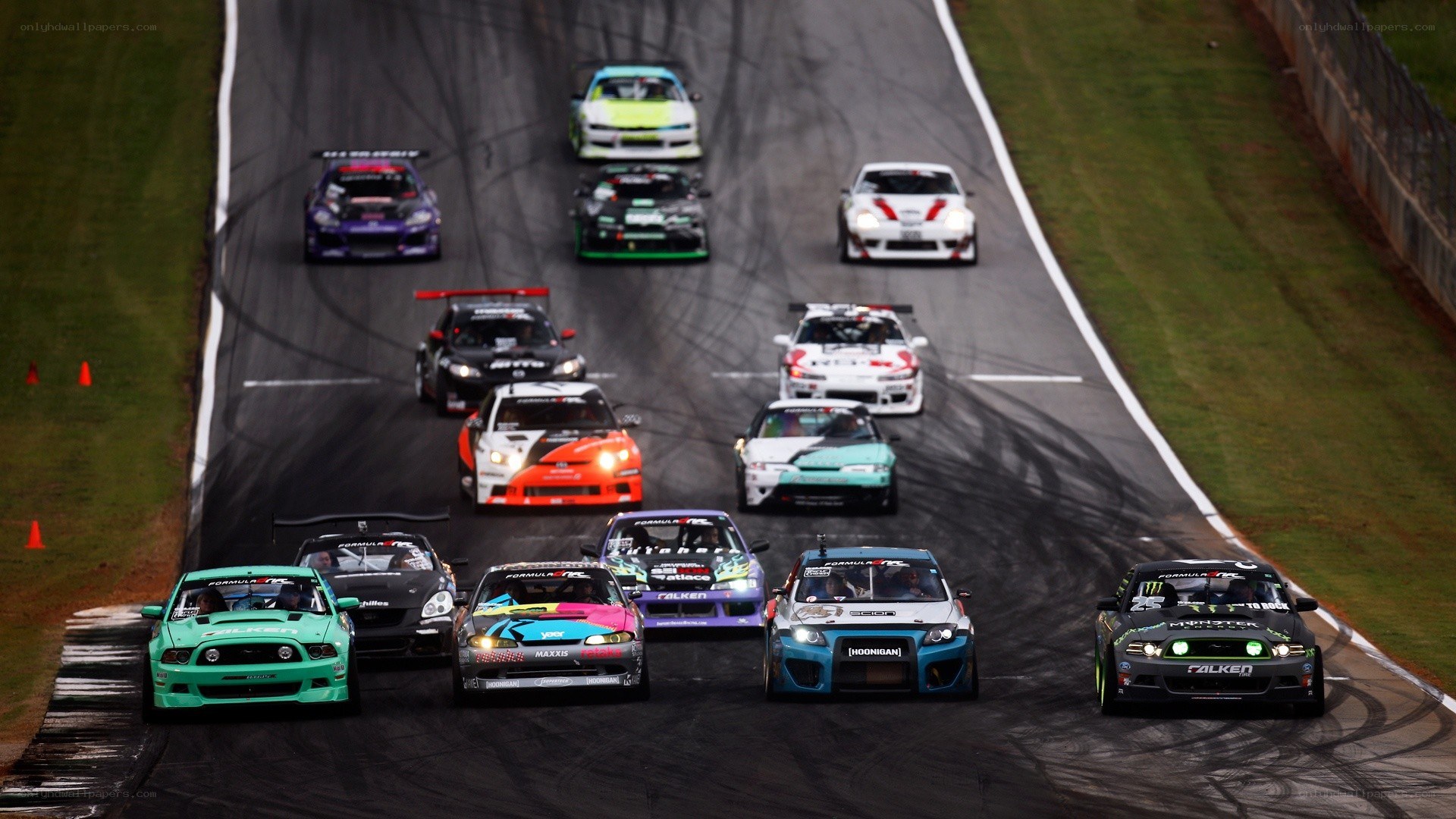 Drifting cars on a racetrack