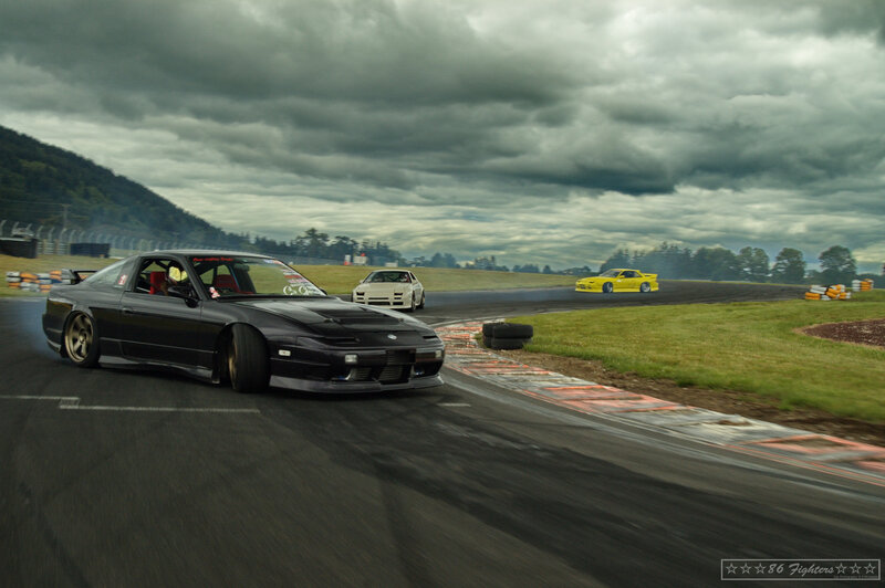 Drifting cars on a racetrack