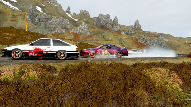 Drifting Cars on Road — White