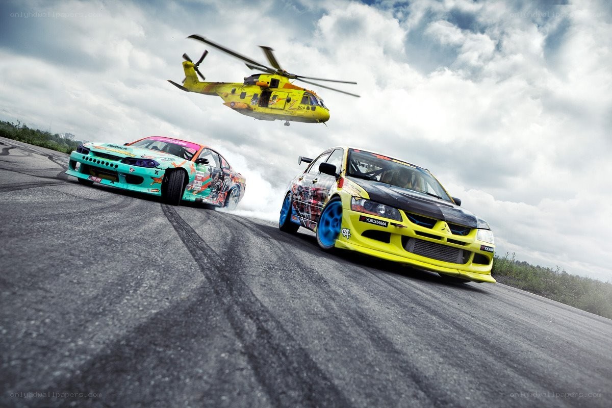 Drifting cars with helicopter