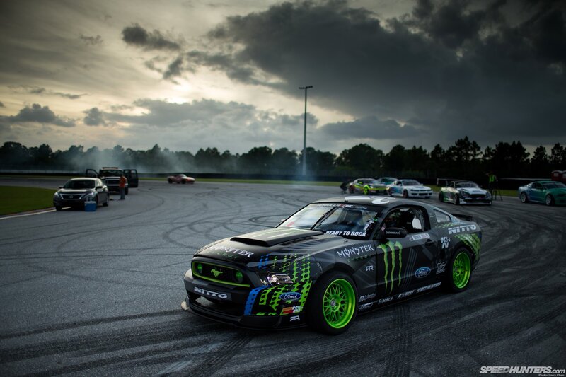 Drifting Ford Mustang on track