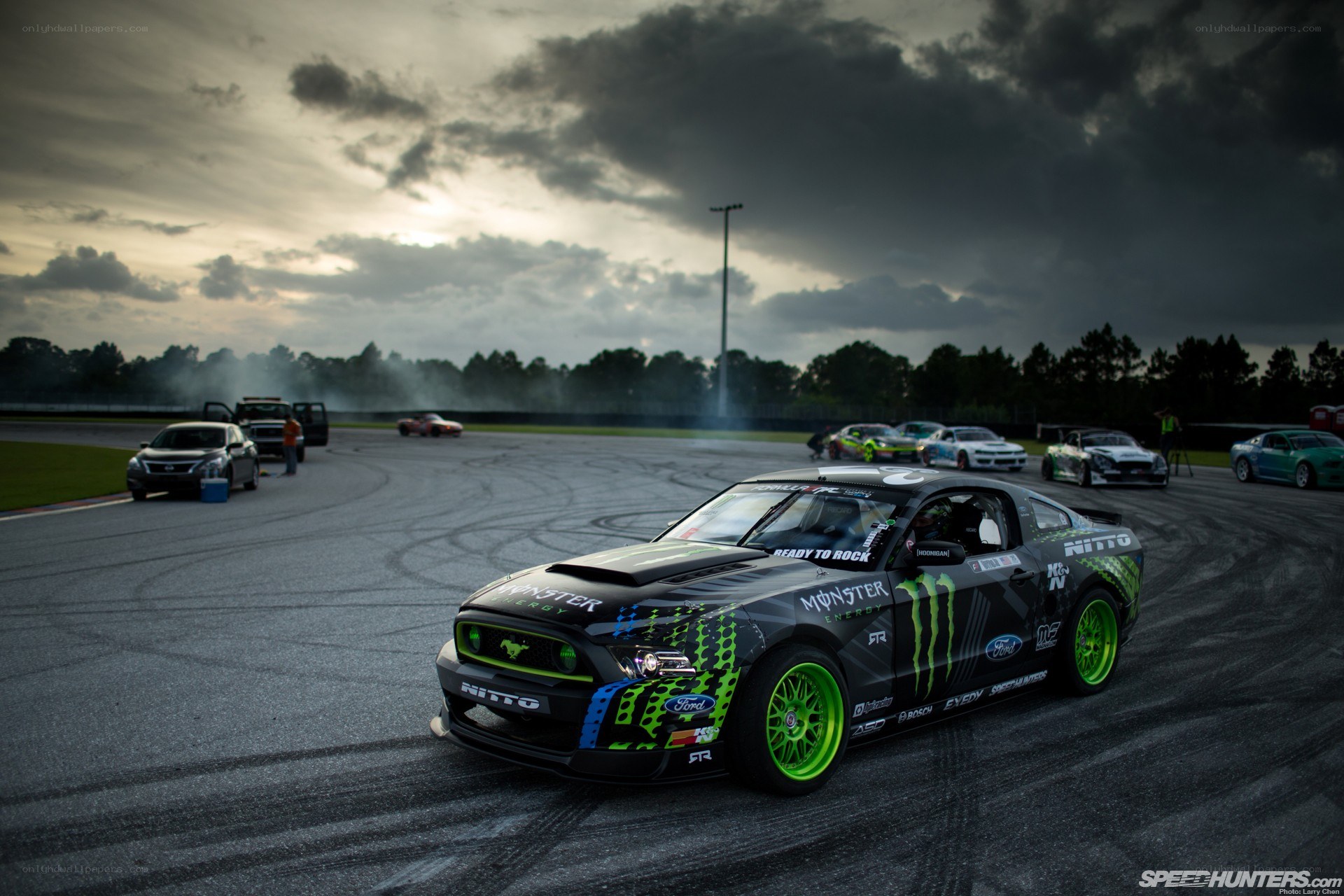 Drifting Ford Mustang on track