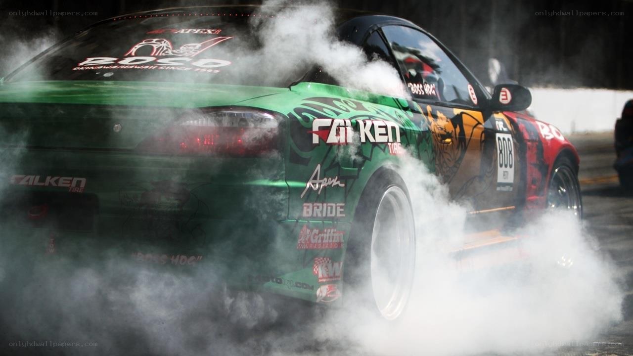 drifting green race car