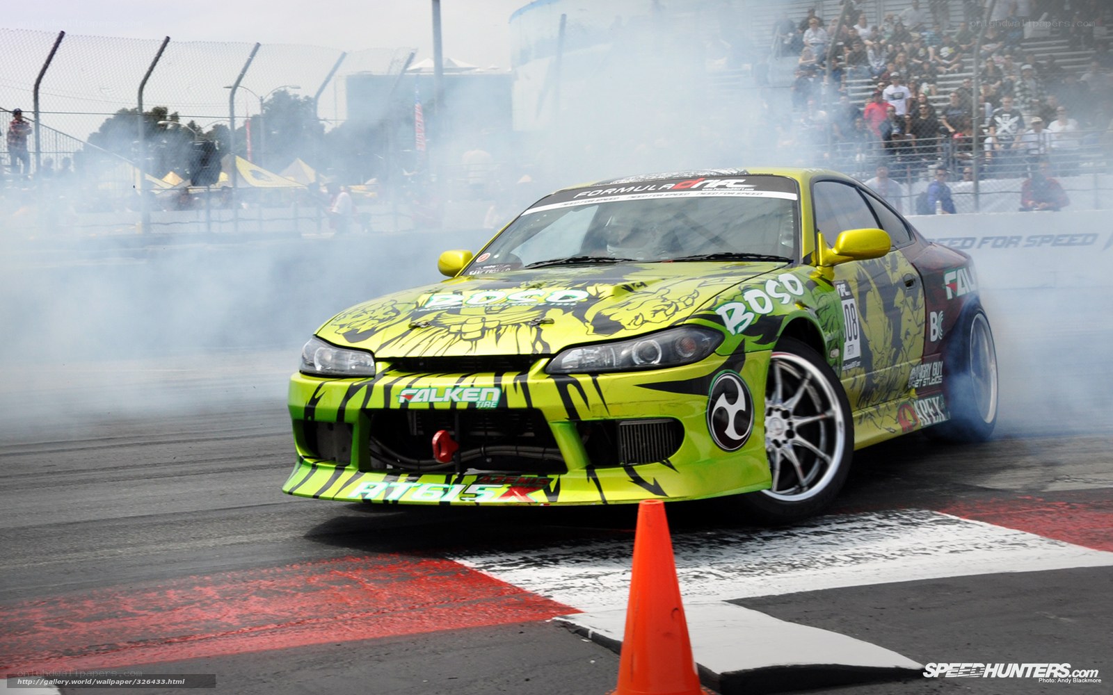 drifting green race car