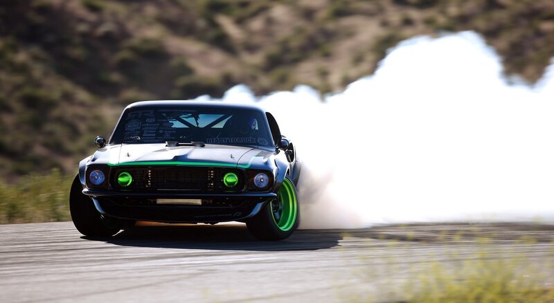 Drifting Muscle Car — Black, Dynamic, Afternoon
