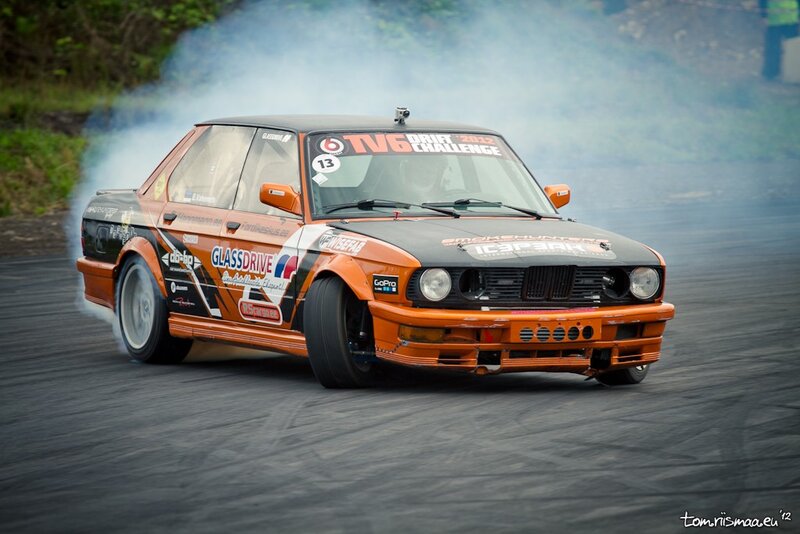 Drifting orange race car