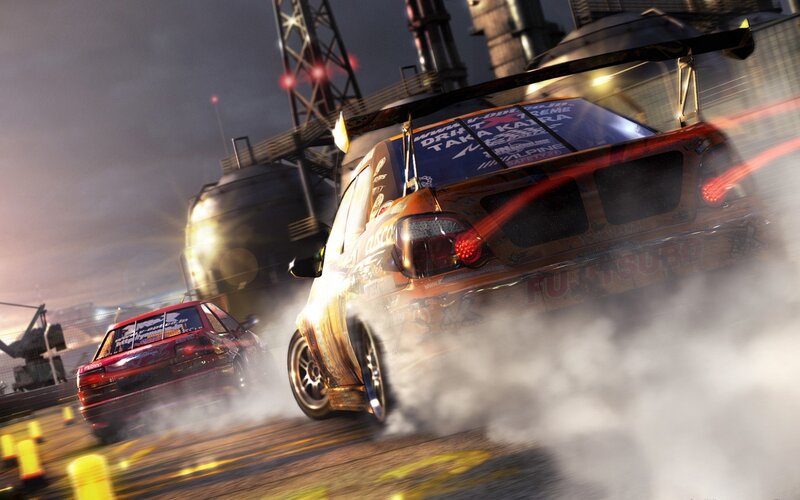 Drifting race at industrial port