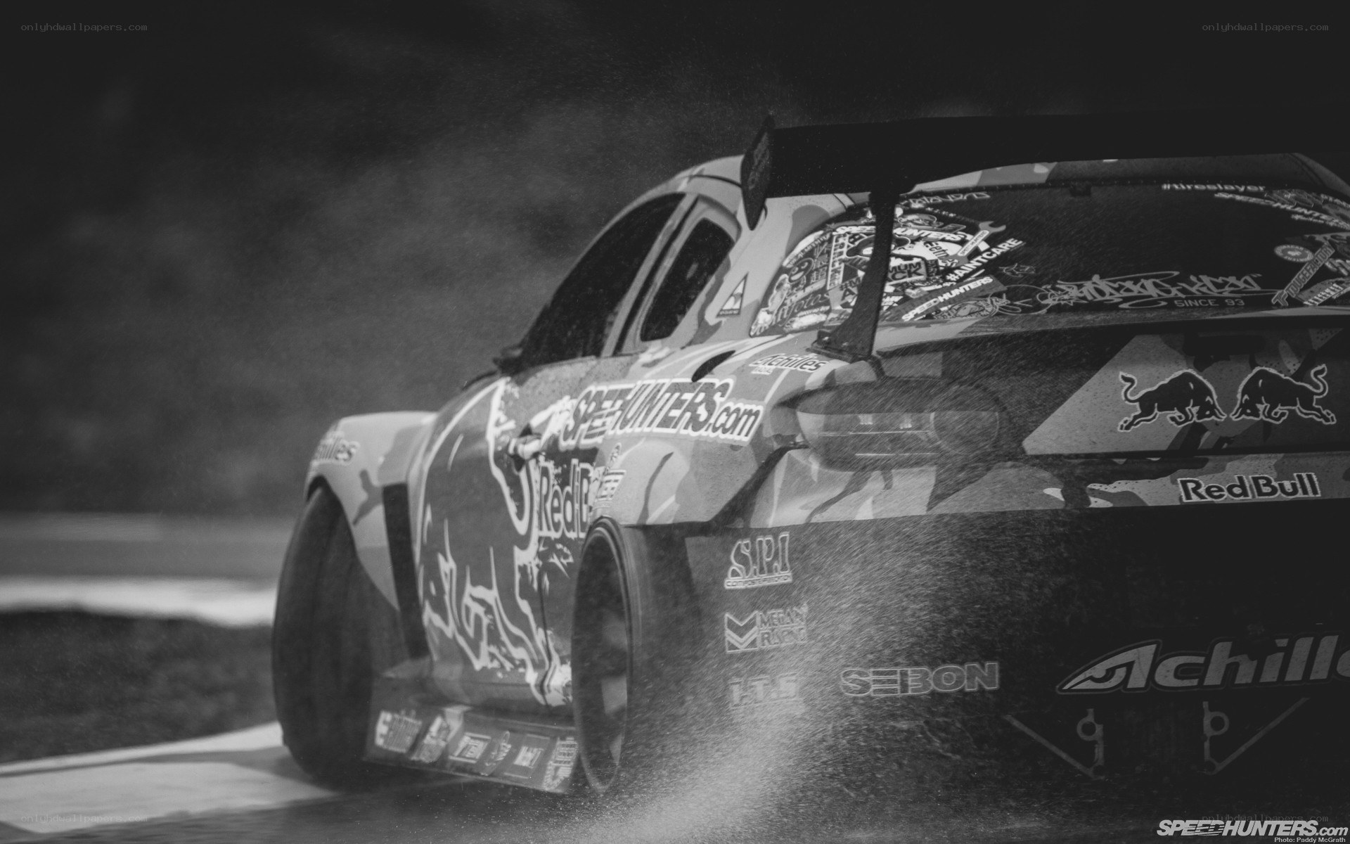 drifting race car at night