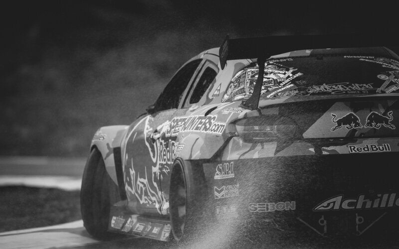 drifting race car at night