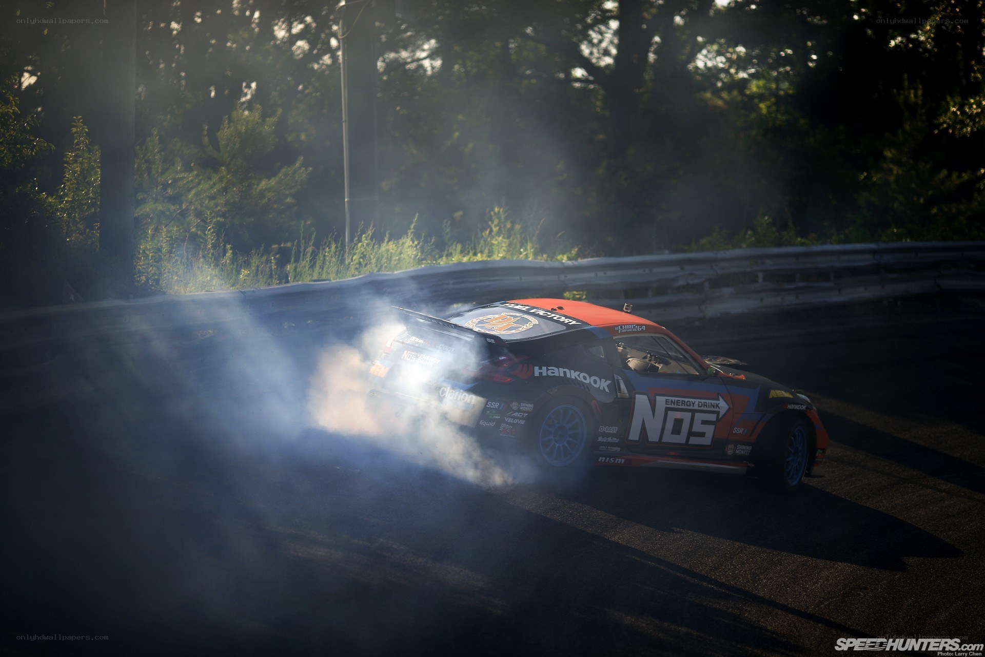 Drifting race car at night
