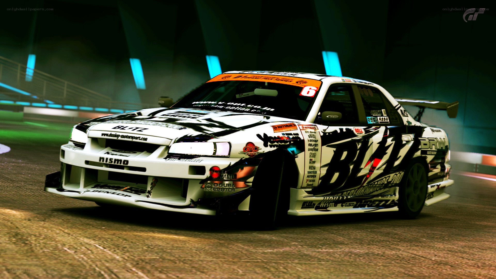 drifting race car at night
