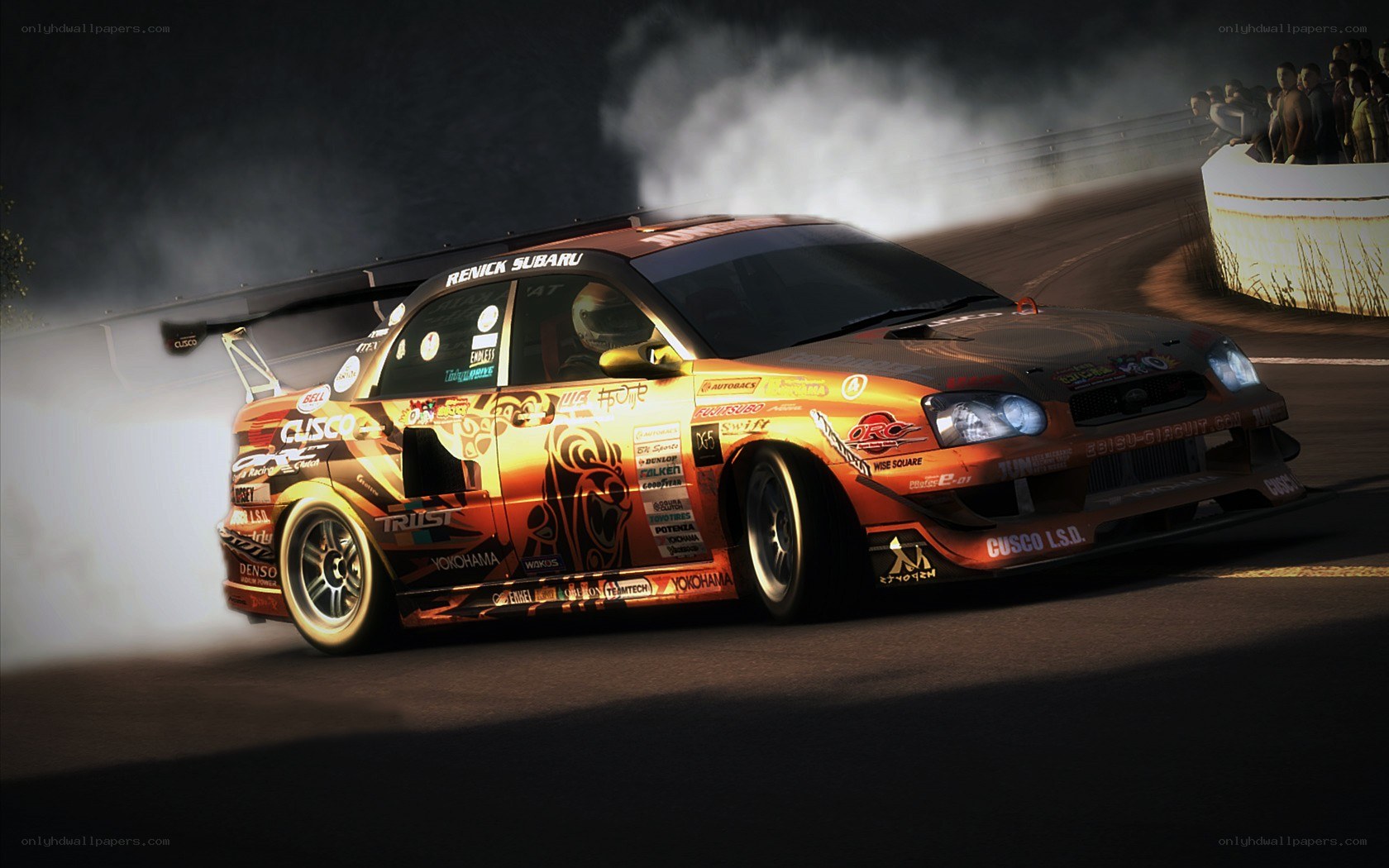 drifting race car at night
