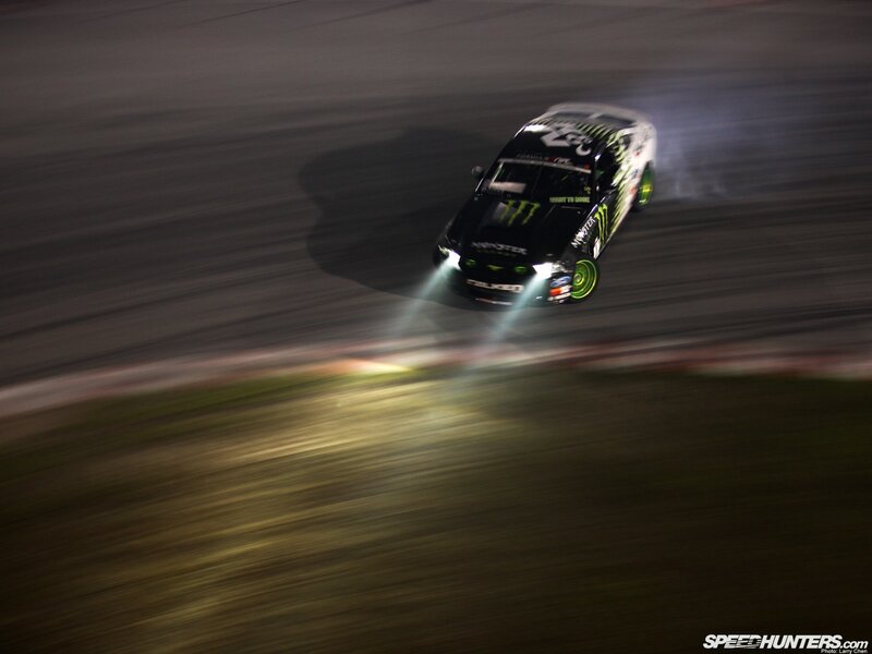 drifting race car at night