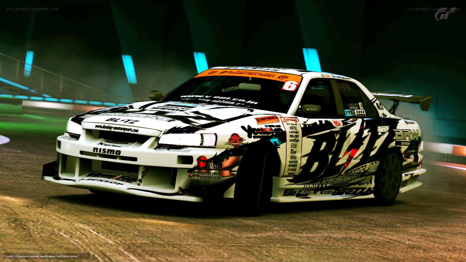 drifting race car at night