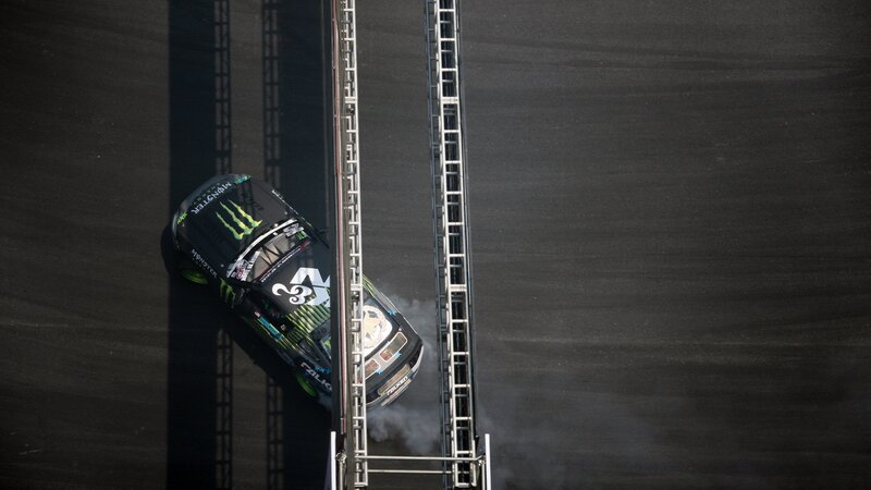 Drifting Race Car — Black, Dramatic, Afternoon, Photograph, Ladder Structure
