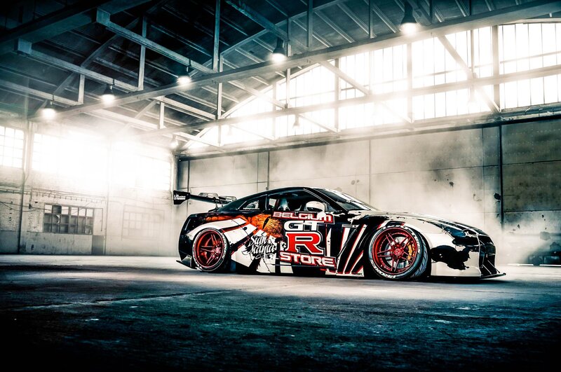 Drifting Race Car — Black, Dramatic, Photograph, Smoke, Warehouse
