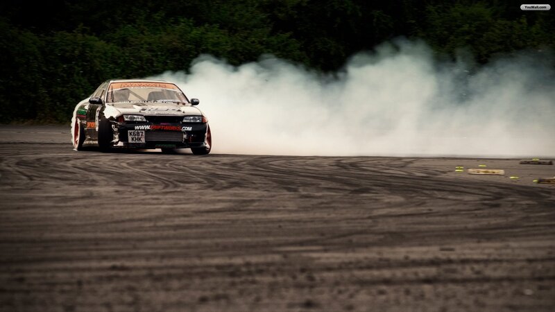 Drifting Race Car — Black, Dramatic, Photograph