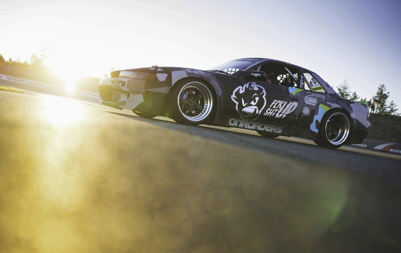 Drifting Race Car — Black, Dramatic, Sunset, Photograph